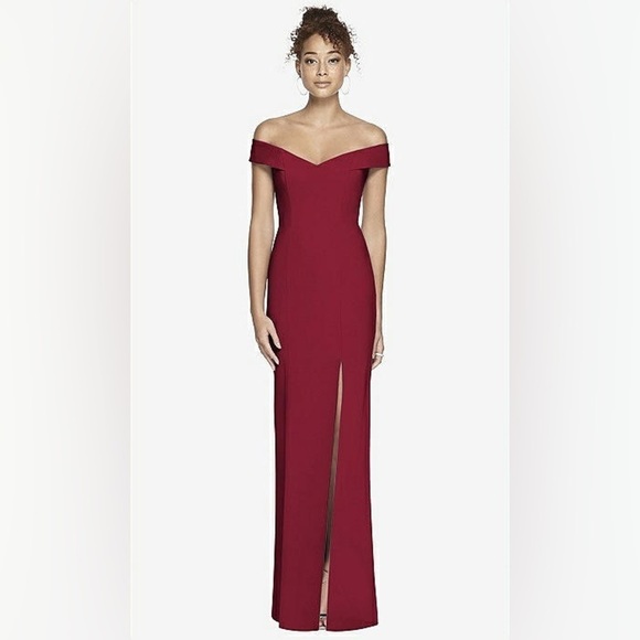 NWT Dessy Collection Off-the-Shoulder Criss Cross Back Trumpet Burgundy Gown 14R - Picture 2 of 16